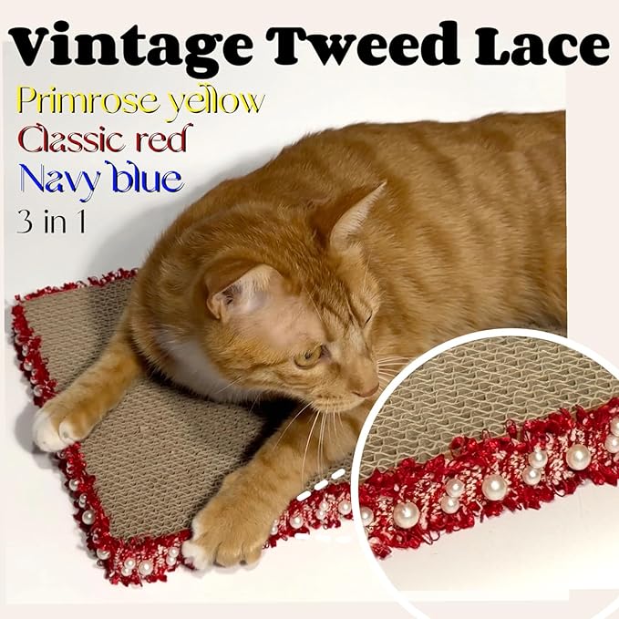 Cat Scratcher, Stylish Boho Lace with Pearl Large Cat Scratch Pad, Cat Scratchers for Indoor Cats 3PCS, Durable Cat Scratching Board, Horizontal Scratch Pad for Cats