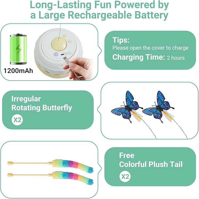 Smart Interactive Dog Toy, Pet Ball Toys Automatic Moving Bouncing and Rotating, Interactive Cat Toy for Indoor Cats, Rechargeable Touch Activated Kitten Toy with Dual Motion Butterfly & Feat