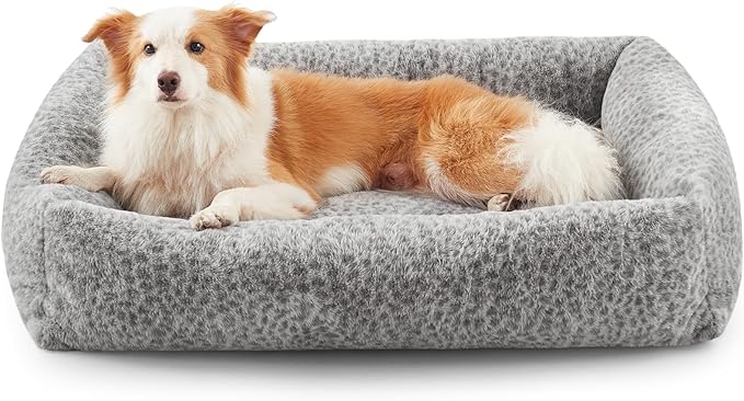 JOEJOY Dog Bed Medium Size Dog, Washable Orthopedic Premium Soft Corduroy Fleece Pet Bed with Removable Zipper Cover, Cute Calming Puppy Bed with Non Skid Bottom