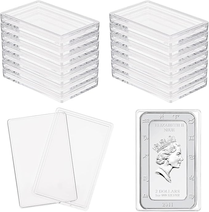 FINGERINSPIRE 18 Pcs Silver Bar Case 2.2x1.4 inch Acrylic Silver Bar Holder Clear Storage Container Compatible Silver Bar Box for 1oz Silver Bar 1 Troy Ounce Bar Collection of Coins