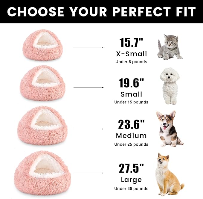 NOYAL Round Hooded Donut Dog Bed for Small & Medium Pets - Plush Fluffy Anti-Anxiety Cat Cave Bed with Cover
