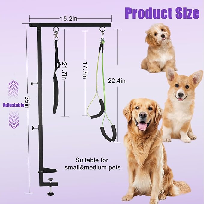 Dog Grooming Supplies, Dog Grooming Arm Kit 26"-40" Height with Harness & Hammock Sling for Small Dogs - Pet Grooming Table Accessory for Nail Trimming.