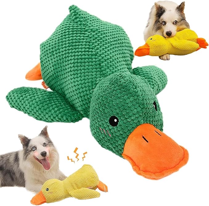 Mellow Dog Calming Duck Toy - Quacking Sound, Indoor Use (Green)