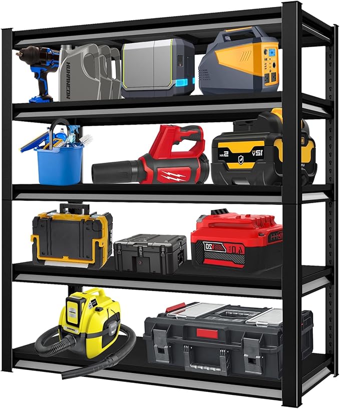 48''W Garage Shelves Heavy Duty - 2,750Lbs Steel Metal Adjustable Utility Storage Shelving Rack Units 48" W x 18" D x 78" H 5 Tier Black