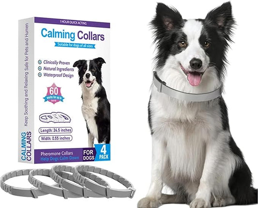 Calming Collars for Dog, 4 Packs, Dog Pheromone Calm Collars Help Dogs Calm Down, Stress Separation Suitable Dogs Last 60 Days Relieve per Box Collar Size 24.5 inch Color Gray