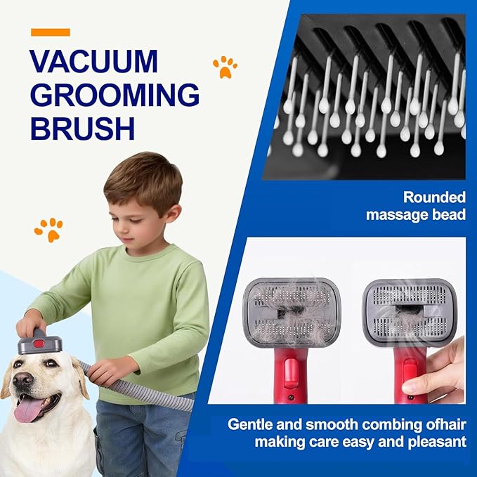 2-in-1 Pet Grooming Kit – Compatible with Dyson V7 V8 V10 V11 V15, Dog Hair Vacuum Attachment, Self-Cleaning Brush Removes Hair, Dander & Undercoat, Extended Hose & Trigger Lock