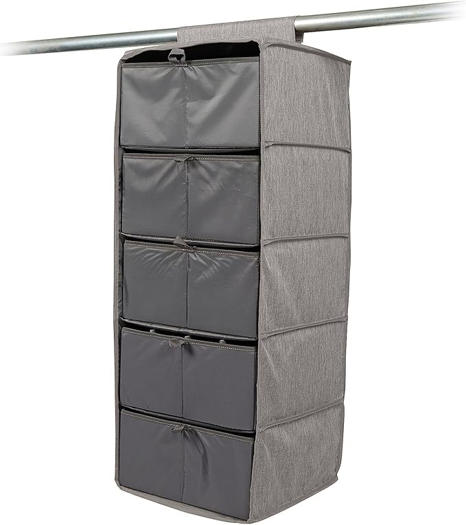 Covermates Keepsakes Hanging Closet Organizer Set - Heavy Duty Material, Sturdy Interior Shelves, Includes Trays with Dividers - Closet Storage, Grey Heather