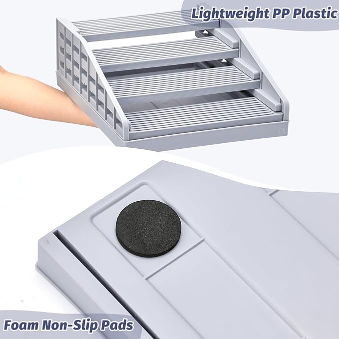 Adjustable Litter Box Step for Cats, 4-Layer Litter Catcher Ramp for Automatic Litters Robot, Cat Stool for Kittens and Senior Cats, Cat Steps for Litterbox Easy Clean (Grey)