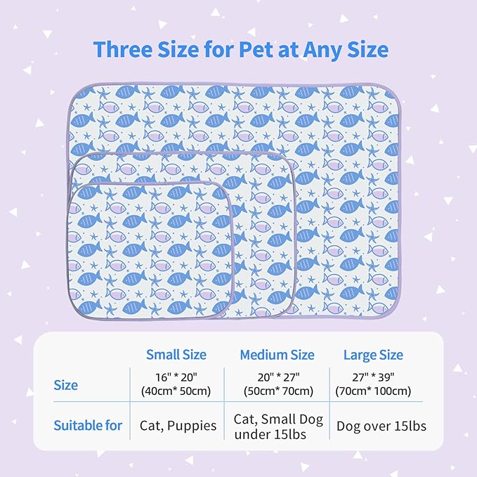NWK Pack of 4 Pet Cooling Mat -Q-Max>0.345 Ice Silk Cooling Mat for Dogs & Cats Portable & Washable Pet Cooling Blanket, Car Seats, Beds for Summer (4pcs, Purple Fish, 20'' X 16'' X 0.3'')