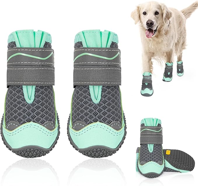 SlowTon Dog Shoes for Large Small Medium Dogs - Breathable Dog Boots for Summer Hot Pavement, Paw Protector for Outdoor Walking Winter Snow, Anti-Slip Rubber Dog Booties for Hardwood Floor (GR, 5)