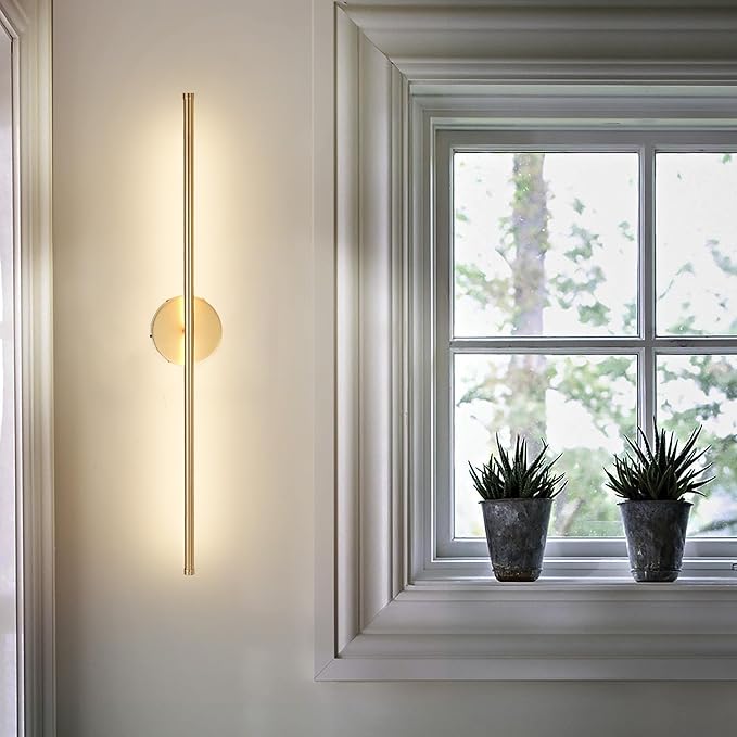 Battery Operated Wall Sconces with Remote Control, Dimmable Wall Sconces Set of Two, 350°Rotate, 3000K LED Gold Wireless Wall Light for Living Room, Bedroom, Hallway, 40.1 Inch (2 Pack)