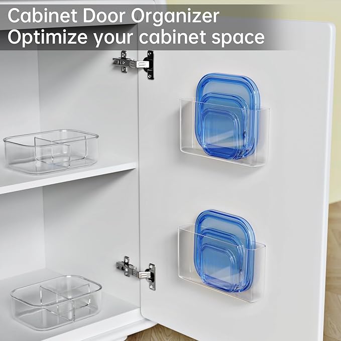 NiHome Acrylic Wall Mount Organizer 2-Pack, Slim Multi-Use Over Cabinet Storage Bins No-Drill Installation, Versatile Use for Kitchen, Bathroom, Office Perfect for Small Accessories (Clear)