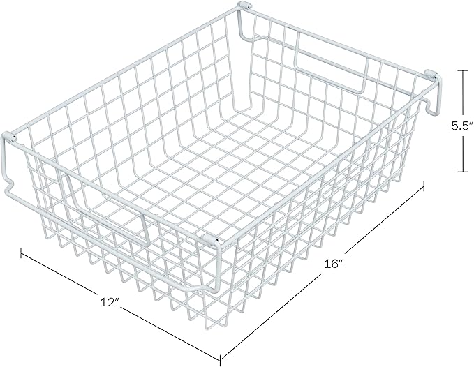 Home-Complete 16" Large Stackable Wire Baskets, 3-Size Set Organizer Stacking Storage Bins for Shelf, Pantry, Kitchen, Cabinets, can Also be Used in Chest Freezers (White)