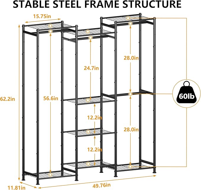 HOMIDEC Wardrobe Closet, 4 Hanging Spaces Portable Clothes Rack,Free Standing Closet Organizer and Storage System with Hanging Rods,Clothing Rack Suitable for Cloakroom,Bedroom,Entrances,etc.Black