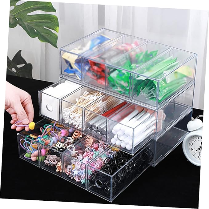 Clear Acrylic Cosmetic Storage Organizer Box Compartment Stackable Design for Makeup Jewelry and Stationery and Elegant Display Case for Tidying Up Your Dressing