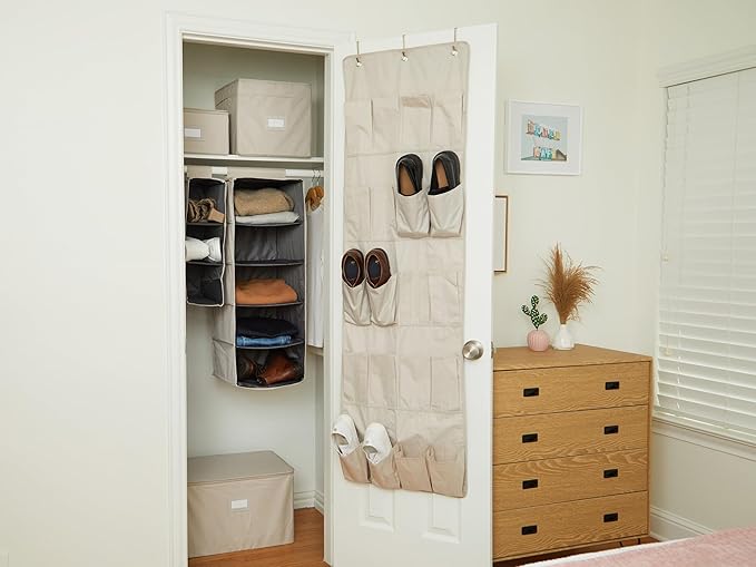 Covermates Keepsakes Hanging Shoe Organizer - Heavy Duty Material, Sturdy Interior Shelves - Closet Storage, Beige Heather