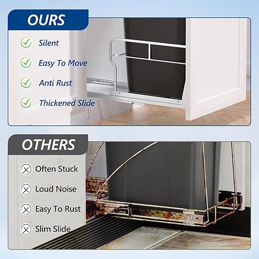 Insputer Pull Out Trash Can Under Cabinet with Tiltable 10° & 10 Gal Garbage bin, Under Sink Trash Can Kit for Kitchen, Easy to Take Out Bin, Requires Minimum Cabinets Opening 12" W X 18" D