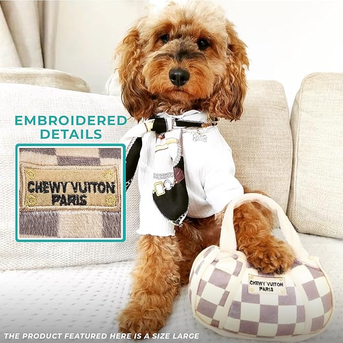 Haute Diggity Dog Large Checker Chewy Vuiton Plush Dog Toys for Small, Medium & Large Dogs, 3-Pack Durable Stuffed Designer-Inspired Pet Toys with Interactive Squeaker, Machine-Washable & Safe