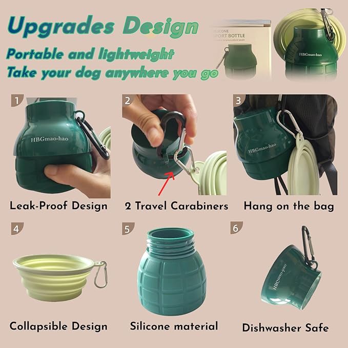 Portable Dog Water Bottle with Collapsible Bowl - Compact & Lightweight Design for Easy Carrying, Perfect for Walks, Hiking & Outdoor Adventures, Ideal for Small Dogs & Cats