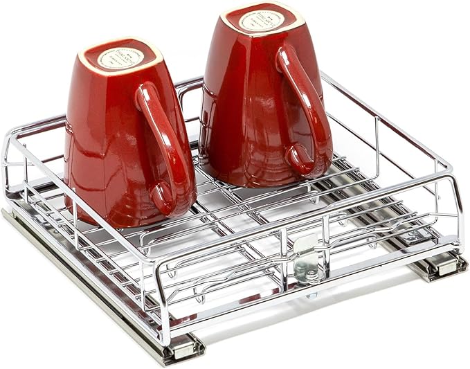 Origami 2 Pack Kitchen or Bathroom Chrome Plated Steel Sliding Pullout Drawer and Cabinet Organizer, Adjustable 10 Inch Width, Silver