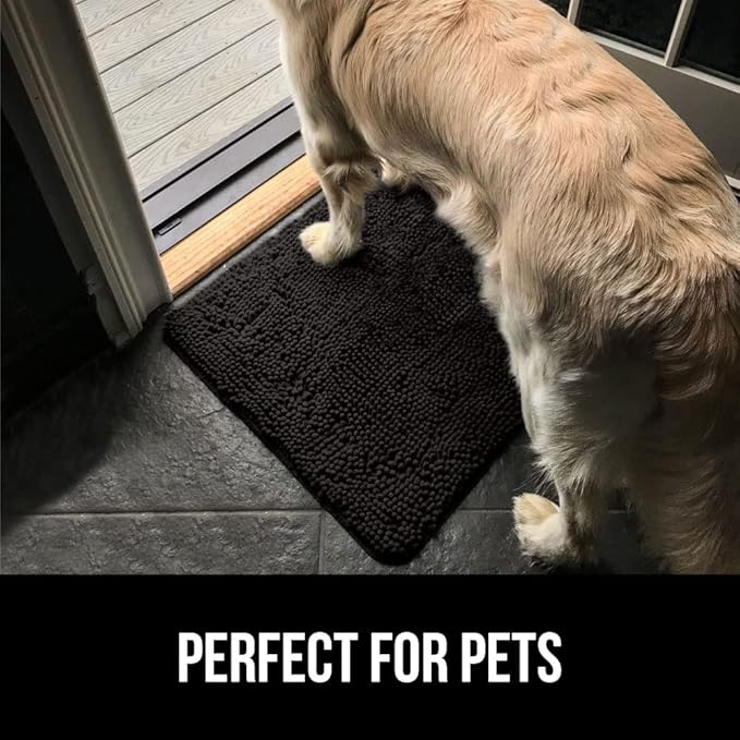 GORILLA GRIP SoakSTOPPER Dog Door Mat, 30x20 Machine Washable Rug Absorbent Doormat Captures Moisture Mud Dirt, Quick Dry Soft Chenille Entryway Rugs Indoor Entrance Mats for Dog Paws, Black