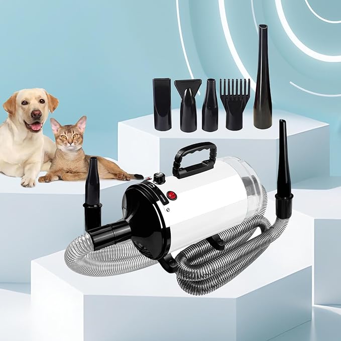 Dog Vacuum & Dryer for Shedding Grooming,5.2HP/ 3800W Dog Grooming Kit,Adjustable Speed and Temperature with 5 Nozzles