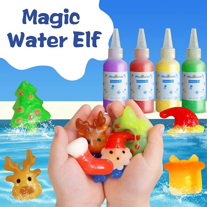 MINISENTIALS Magic Water Elf Toy Kit - Aqua Elves Gel Kit - Christmas Theme 20 Colors Fairy Gel 10 Molds Squishy Maker - Party Favor Birthday Art DIY STEM Gifts for Kids