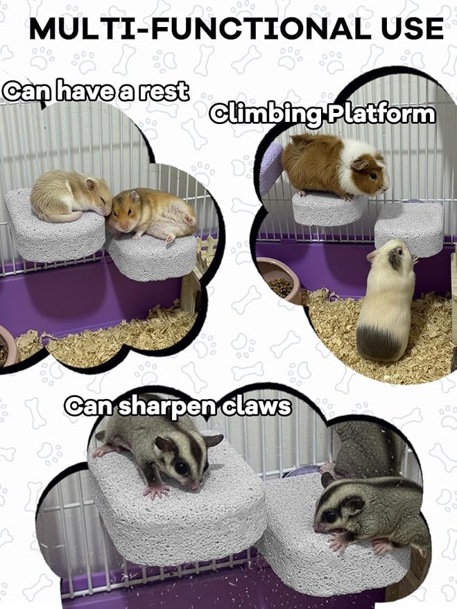 Lava Ledges for Rats 6 Pack Hamster Climbing Ledge Platform Pumice Ledge Shelf Pet Chewing Grinding Toys Small Animals Cage Accessories for Mouse Guinea Pig Gerbil Gray