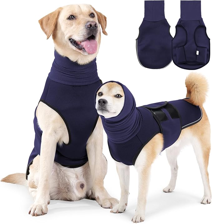 ROZKITCH Jacket for Dogs, Anxiety Calming Vest for Dogs, Breathable Pet Shirt for Separation, Fireworks & Travel, Comforting Wrap NavyBlue L