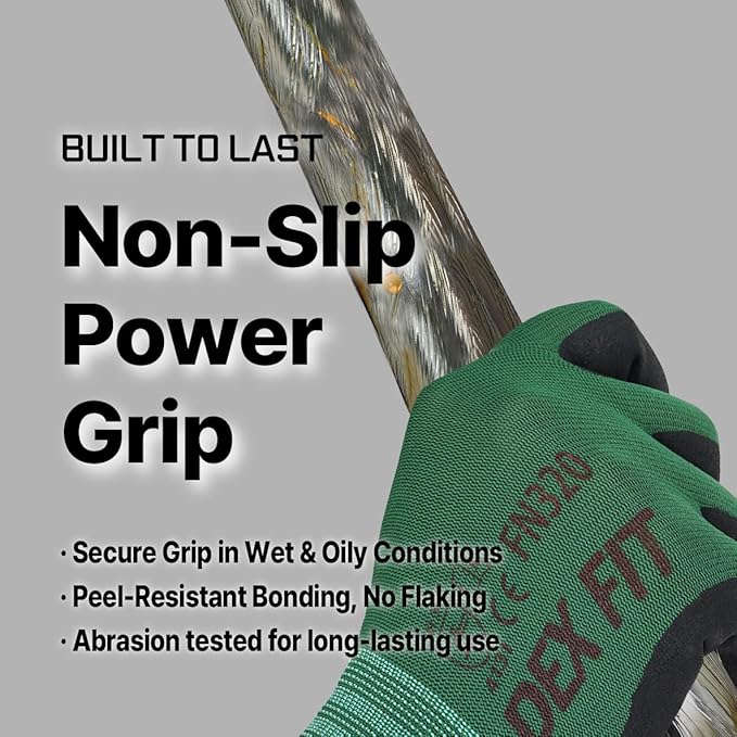 DEX FIT Premium Nylon Nitrile Work Gloves FN320, Forest Green, 7 (S) - Machine Washable, 3D-Comfort Stretchy Fit, Firm Grip, Thin & Lightweight, Durable, Breathable & Cool