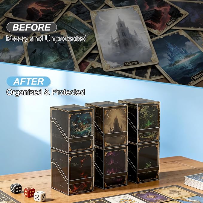 Mlikero Card Deck Cases, 6 Pack Acrylic Commander Deck Box Holding 100+ Sleeved Cards with 6 Dividers, Sturdy Card Storage Box Fit for MTG, TCG, Sports Cards (Clear&Black)