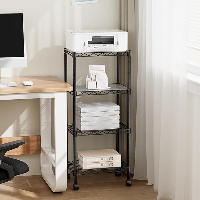 4 Tier Adjustable Storage Shelves Metal Utility Shelf Wire Shelving Unit Organizer Rack for Home Kitchen Office Bathroom Pantry Room 12" D x 18" W x 44" H