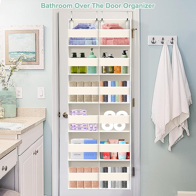 Heavy Duty Over The Door Organizer 6 Tiers, Extra Large Behind Door Storage of 12 Big Front & 12 Mesh Pockets, 80lb Weight Capacity, Hanging Doors Storage for Closet Bedroom Nursery, Beige