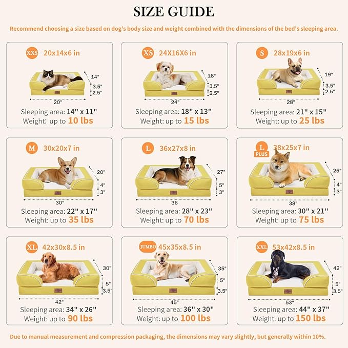 Comfort Expression Orthopedic Dog Bed for Medium Dogs 30x20 Inch, Waterproof Egg Crate Foam Medium Pet Bed with Removable Bolsters, Dog Couch with Washable Cover & Non-Slip Bottom, Spicy Mustard