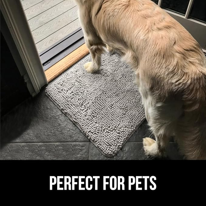 GORILLA GRIP SoakSTOPPER Dog Door Mat, 30x20 Machine Washable Rug Absorbent Doormat Captures Moisture Mud Dirt, Quick Dry Soft Chenille Entryway Rugs Indoor Entrance Mats for Dog Paws, Light Gray
