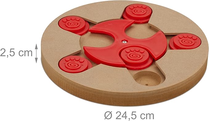 Relaxdays Intelligence Toy for Dogs, Hide Treats, Interactive Dog Toy, Intelligence, MDF, Natural/Red