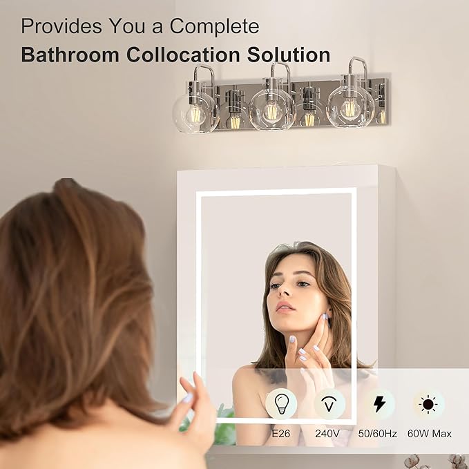 3-Light Bathroom Light Fixtures, Brushed Nickel Vanity Light, Modern Wall Lights with Clear Glass Shade, Bathroom Wall Lamp for Mirror Kitchen, Bedroom, Hallway,Living Room