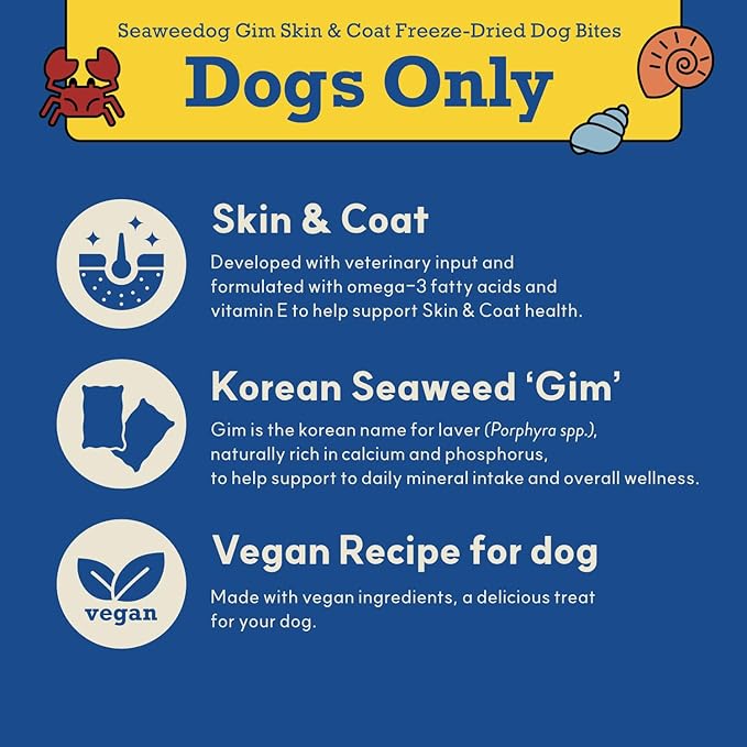 Korean Purple Seaweed GIM, Vegan Allergy-Friendly Dog Vitamins, Omega 3 for Dogs, No Fish Oil, for Skin and Coat Bites