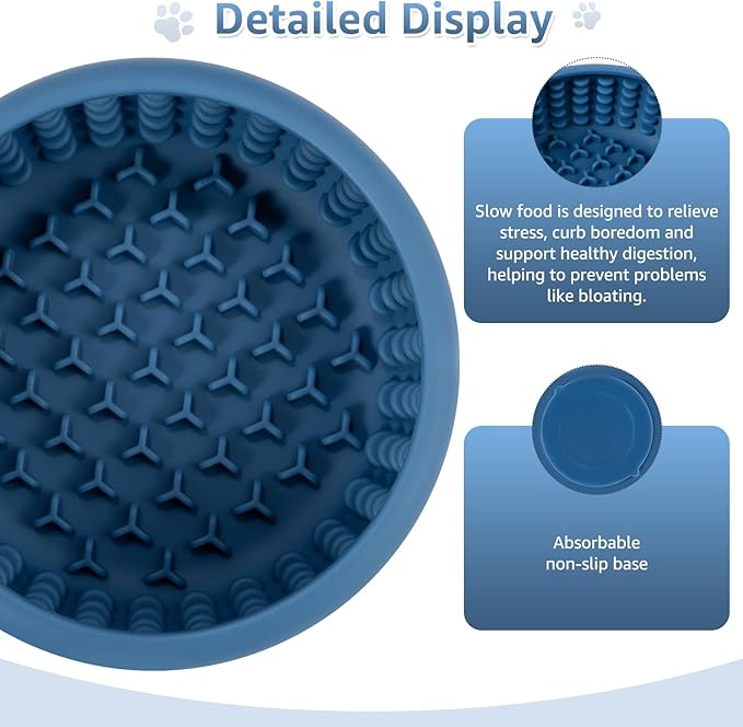 Dog Lick Bowl, ZOURYNUA Non-Slip Slow Feeder Dog Bowls, Enrichment Licking Mat for Distraction, Anxiety Relief Treat Dispenser Freezer, BPA Free Silicone & Dishwasher Safe (Dark Blue, Small)