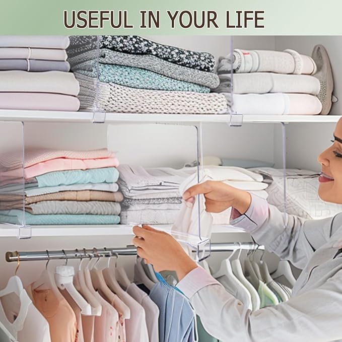 Shelf Dividers for Closet Organization, 12Pcs Closet Purse Organizeder Acrylic Shelf Dividers Purse Closet Organized Closet Dividers for Shelves Clear Shelf Dividers Shelf Separators in Closet (6Pcs)
