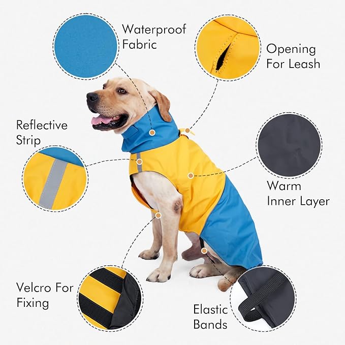 Windproof Dog Winter Jackets - Outdoor Coats for Cold Weather, Waterproof Raincoats with Leash Hole, Black Blue XL