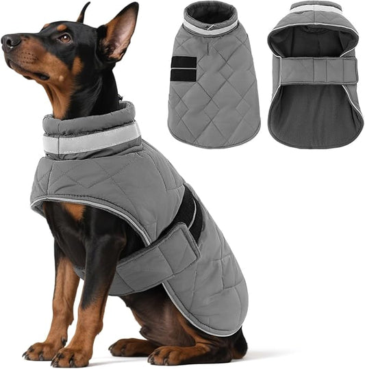 Dog Winter Coat Warm Padded Puppy Jacket Windproof Water Resistant Clothes for Small Medium Large Pets Christmas Sweater Outfit Vest(Grey, L)