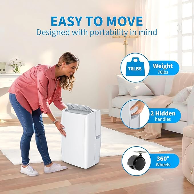 Portable Air Conditioners 14,000 BTU, Air Conditioner Portable With 24H Timer, Window Kit Included, Ultra Quiet AC Unit for Large Room Indoor, 750 Sq.Ft Capacity, White
