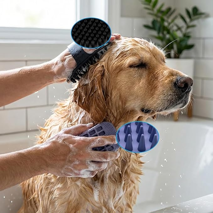 4PCS Self Cleaning Slicker Brush, Pet Grooming Rake, Bath Brush & Massage Brush for Short/Long Haired Dogs, Cats & Horses, Pet Grooming Deshedding Tools - Pet Supplies (Green Black)