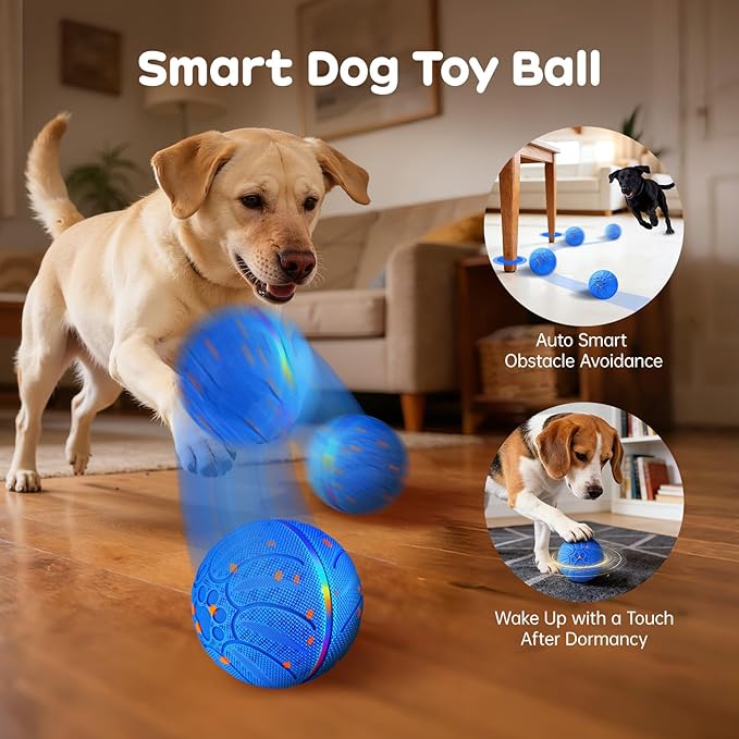 Smart Interactive Dog Toys, Upgraded Chew-Resistant E-TPU, Auto-Bounce & Rotating, Obstacle Avoidance, Ipx7 Waterproof with Colorful Led Lights for Indoor/Outdoor Use