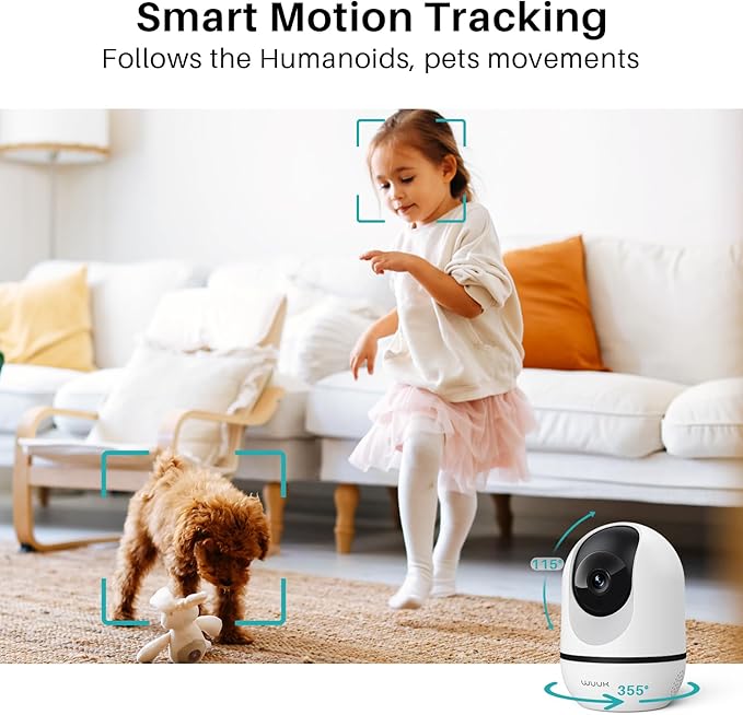 WUUK 4MP Indoor Security Camera, Pan Tilt Cam for Baby Monitor, Wi-Fi Home Security Pet Camera for Dog or Cat, Motion Detection & Tracking, Night Vision, 2-Way Audio, Compatible with Alexa & Google