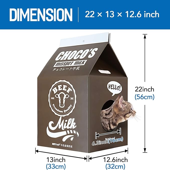 FluffyDream Cat Condo Scratcher Post Cardboard, Milk Box Shape Cat Scratching House Bed, Black Color