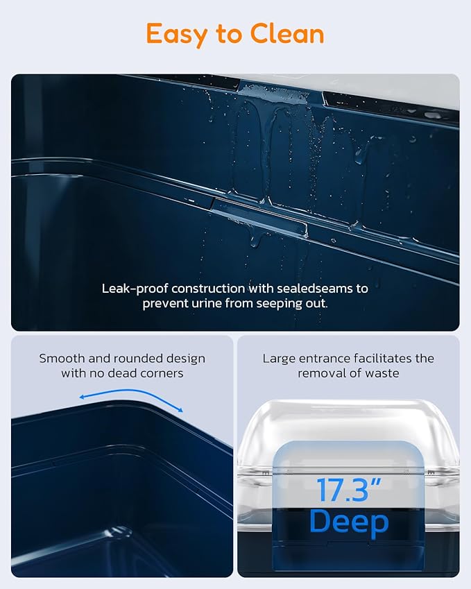 Large Cat Litter Box with Transparent Lid, Foldable Hooded Litter Box with Front Door Flap for Privacy, Easy Clean Non-Sticky Litter Box with Intelligent Deodorizing, (21.6" L x 17.8" W x 17.3" H)