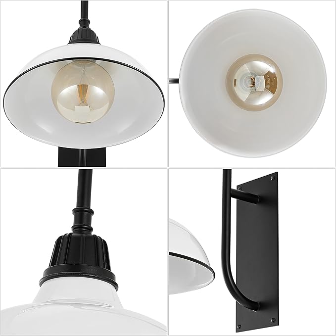 JONATHAN Y JYL7614A Stanley 12.25" 1-Light Farmhouse Industrial Indoor/Outdoor Iron LED Gooseneck Arm Outdoor Sconce Metal Bowl Shade Vintage Cottage Rustic Porch Patio Yard Barn, White