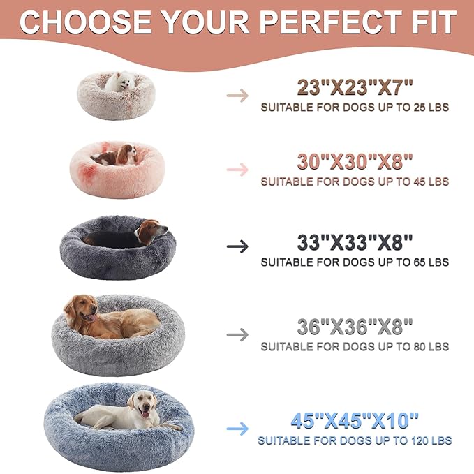 45 inches Donut Dog Bed for Extra Large Dogs,Calming Fluffy Round Jumbo Pet Bed with Removable & Washable Cover, Fits up to 120 lbs Pets (Dark Blue,XL)